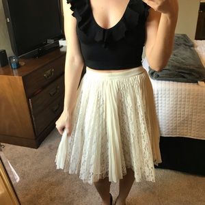 Topshop pleated cream colored A line skirt